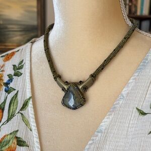 Elegant Beaded Necklace with Teardrop Pendant